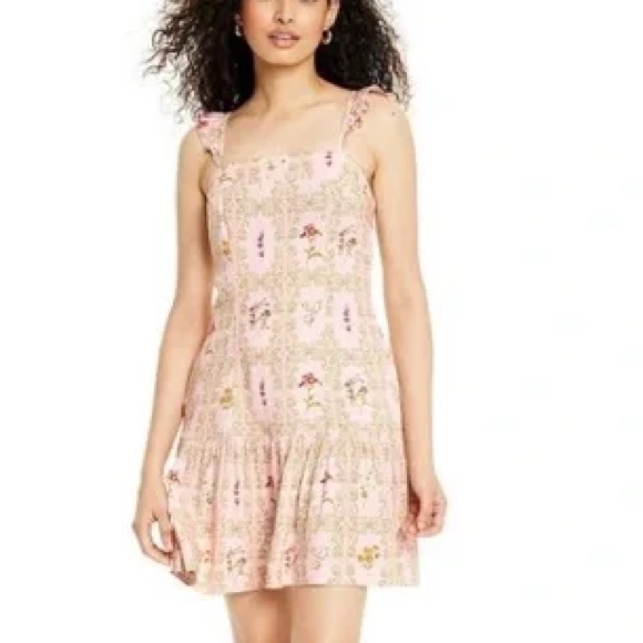 NEW Agua Bendita x Target Dainty Floral Tile Print Flutter Sleeve Mini Dress S - Picture 1 of 7